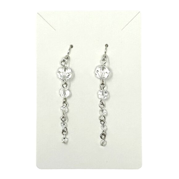 Earrings-3 Pair-Green & Silver Beaded Swirl, Pearl Stud, & Clear Crystal Dangle - Picture 2 of 5